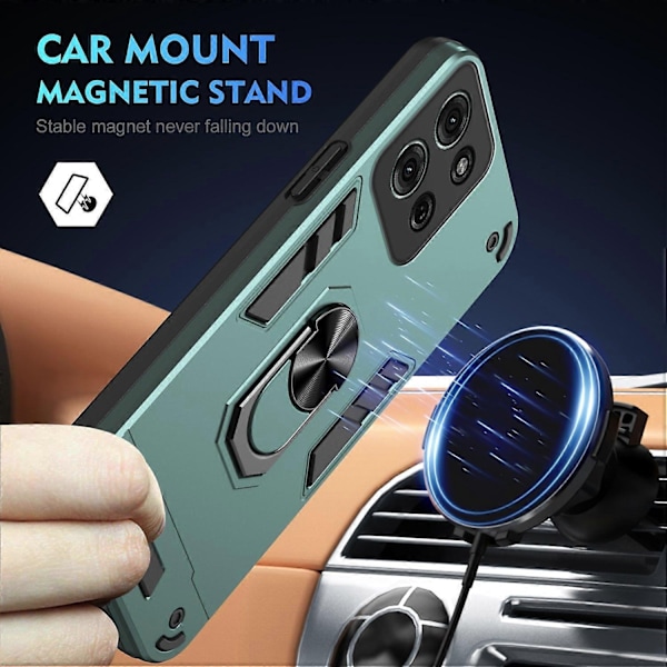 til Motorola Moto G75 5G Etui PC TPU Drop Defend Telefon Cover med Ring Støttefod - Grøn-Xin Green