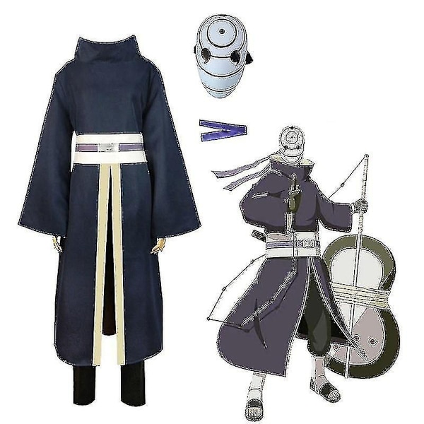 Högkvalitativ Anime Tobi Uchiha Kostym Obito Mask Karneval Halloweenfestdräkter Outfit för Vuxen Ninja Kläder Mask Shippuden-Xin Costume XXXL