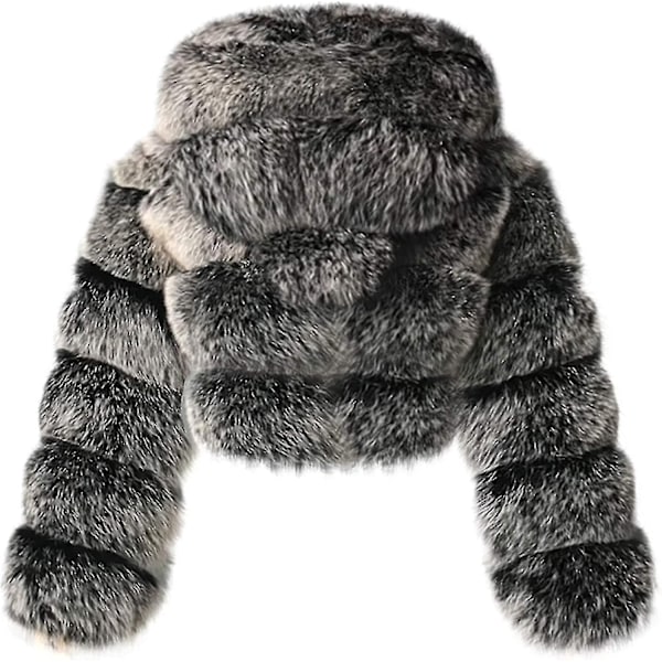 Faux Fur Pels Dame med Hætte Cropped Bubble Frakker Fleece Kort Varm Jakker Plus Size Vinterfrakker til Kvinder-Xin Dark Gray X-Large