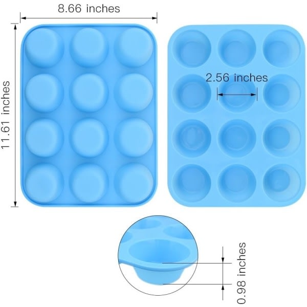 Galaxy 12-kopps silikon muffinsform, 2-pakning med non-stick-former, bakepanne (blå) - Xin
