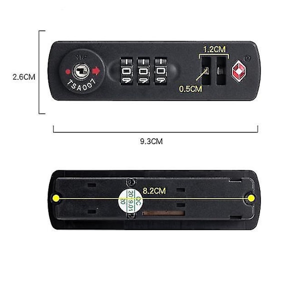 1 x TSA007 Yhdistelmälukko Matkalaukkuihin ja Matkalaukkuihin 3 Numeroa (Monia Eri Yhdistelmiä) - Musta-Xin