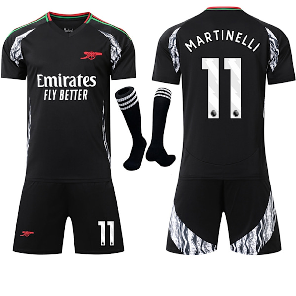 2024-2025 Arsenal Away Team Børne- og Voksen Sort Fodboldtrøje Sæt med Strømper Størrelse 11 MARTINELLI-Xin No.11 MARTINELLI 22