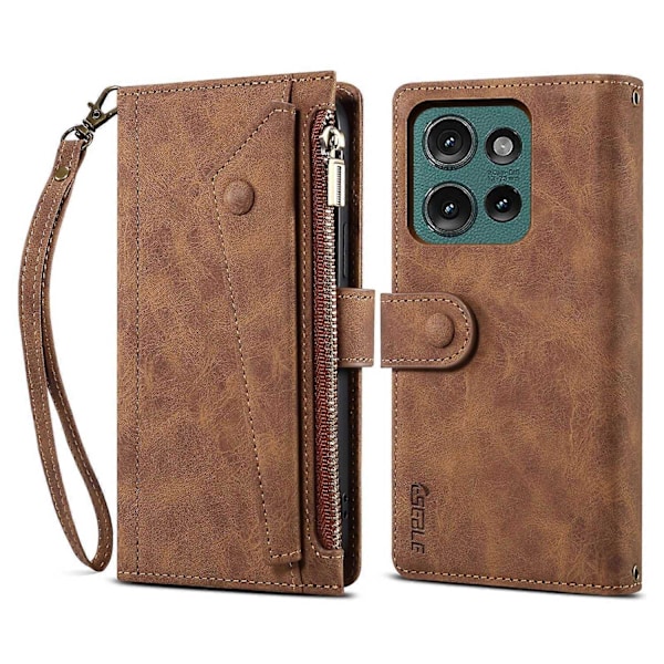 til Motorola Edge 50 Neo 5G Etui Lynlås Pung Læder Støtteben Telefon Cover-Xin Brown