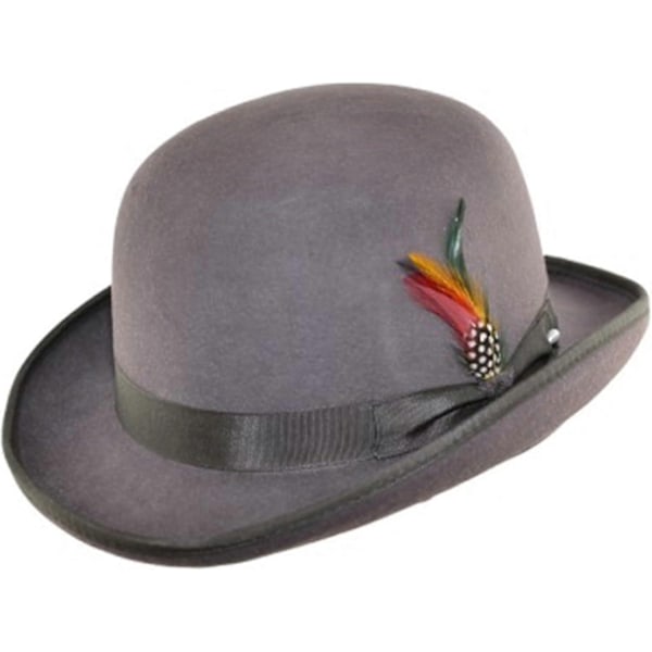Unisex Hård Hatt i Ull med Fjäder, Satinfodrad, Storlekar S till XL-Xin Grey S