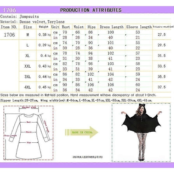 Kvindes Vampyr Kostume Bat Kostume Jumpsuit Halloween Forklædning Maskerade Party Animal Cosplay Kostume - Xin With socks L