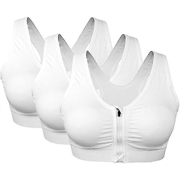 3 kpl Naisten urheiluliivit vetoketjulla edessä, ei kaaritukia, mukavat leikkauksen jälkeiset liivit irrotettavilla pehmusteilla - Superb-Xin white M