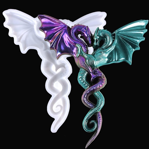 3D Stor Drak Silikonform Flygande Drake Resin Form Djur Epoxy Formar Kristall Staty Tillverkningsformar för DIY Kämpande Drakar Vägg-xindaren couple dragon