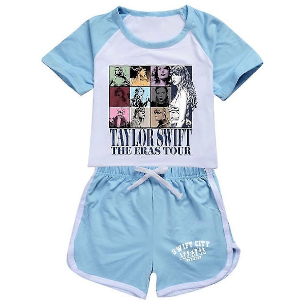 11-16 År Barn Ungdomar Pojkar Flickor Taylor Swift Tryckt T-shirt + Shorts Sommar Loungewear Sportkläder Set Present-Xin Light Blue 11-12 Years