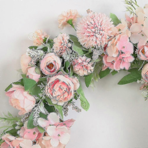 Kunstig Pæon Blomsterkrans - Dørkrans 40cm Falsk Pæon Forårskrans Kompatibel Fordør, Væg, Bryllup, Boligindretning-o-xindaren green