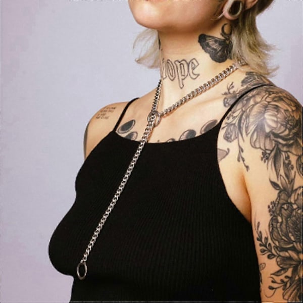 Hjerte O-ring Slip Kæde Halskæde til Kvinder Rustfrit Stål Cubansk Kæde Hjerte Halskæde Punk Rock Krave Halskæde Håndlavet Justerbar Lariat-Xin Silver Ring