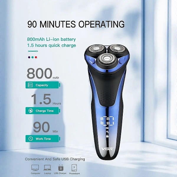 VGR Barberhøvler Profesjonell Barbermaskin Vanntett Skjeggtrimmer Oppladbar Trådløs Elektrisk Bærbar Barbermaskin for Menn V-306-Xin without box