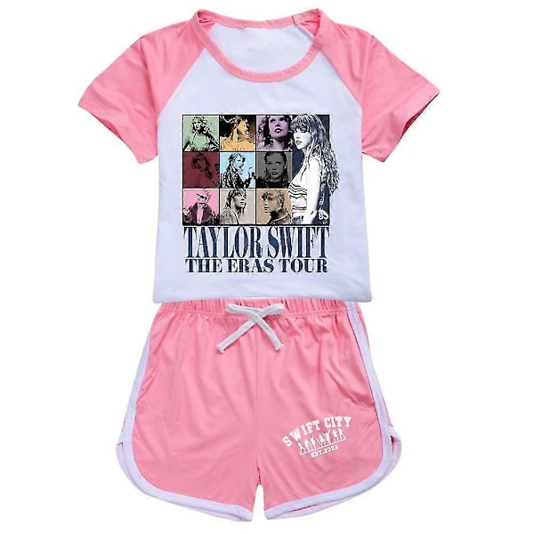 11-16 År Barn Ungdomar Pojkar Flickor Taylor Swift Tryckt T-shirt + Shorts Sommar Loungewear Sportkläder Set Present-Xin Pink 13-14 Years