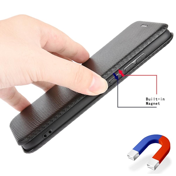 Til Nokia C32 PU Læder Carbon Fiber Tekstur Cover Kort Holder Støtteben Telefon Cover-Xin Black