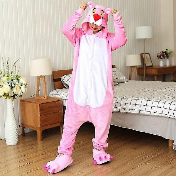 Unicorn Cat Onesies Vuxna Djur Stitch totoro Onesie Kvinnor Män Par Vinter Pyjamas Kostym Sovkläder Hemmakläder-xindaren Pink panther L (height 168-178cm)