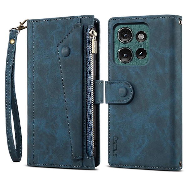 til Motorola Edge 50 Neo 5G Etui Lynlås Pung Læder Støtteben Telefon Cover-Xin Blue
