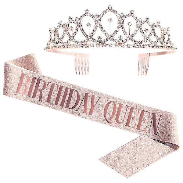 Bursdagsfest Hodebånd og Skulderstropper Sett-Xin Rose Gold QUEEN