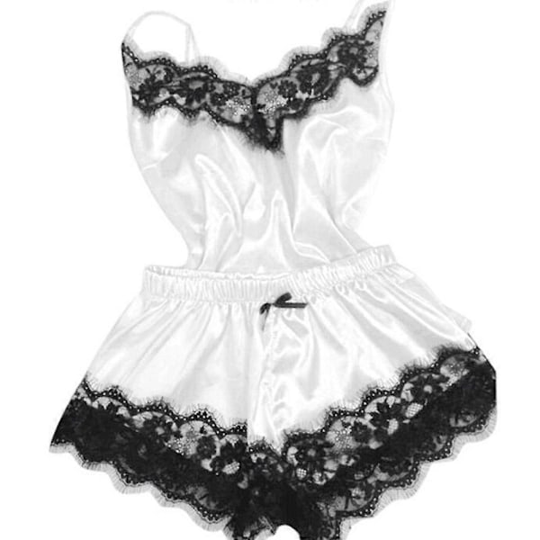 Dam Spets Siden Satin Cami Linne Shorts Pyjamas Set Sexiga Underkläder Nattkläder Sovkläder-Xin White 2XL