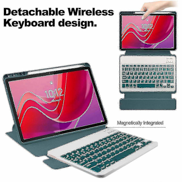 Beskyttelsescover til Lenovo Tab M11 (xiaoxin Pad 11 2024) PU + akryl tablet stand beskyttelsescover med bluetooth tastatur-Xin Dark green Style F Lenovo Tab M11 (Xiaoxi