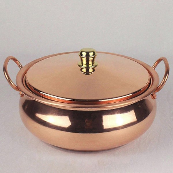 Ren Kobber Gryde Binaural Gryde Madlavningsgryde med Låg Simregryde Kobber Køkkengrej 18cm-Xin 20cm