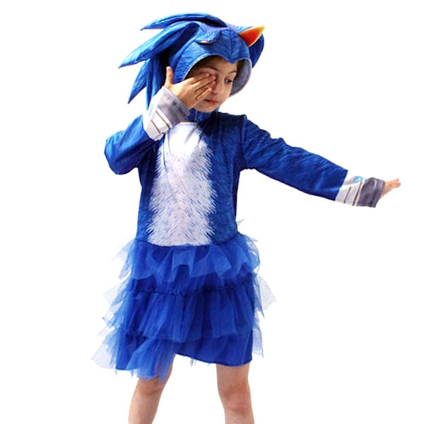 Sonic the Hedgehog Cosplay-kostyme for barn, gutter og jenter - Heldrakt + maske + hansker 10-14 år = EU 140-164 - Perfekt kjole + hette-Xin Klänning+huva 8-9 år = EU 128-134