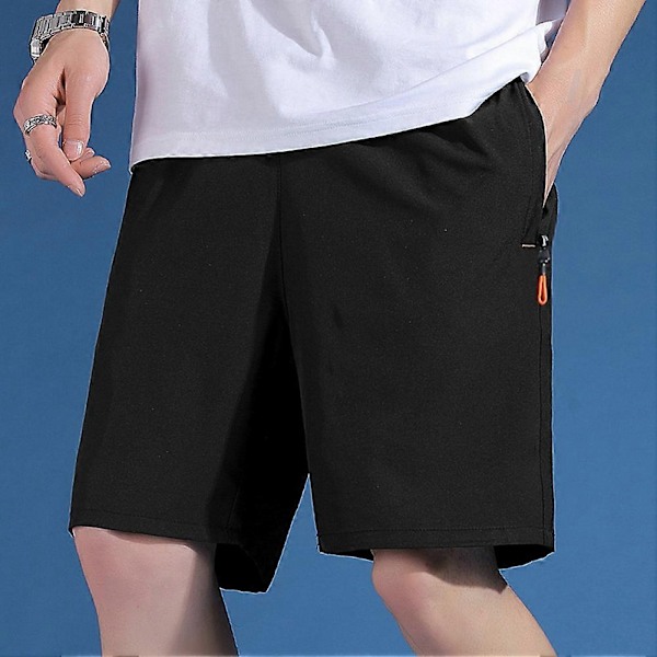 Træningsshorts til mænd med lynlåslommer, vaskbare high-stretch bukser til fitness, træningstøj - Xin Black 2XL