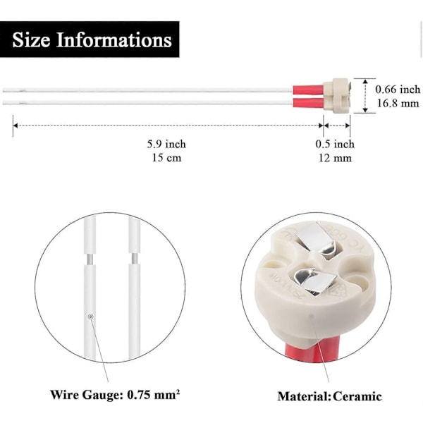 Bi-Pin Sockel, G4, GU5.3, G6.35, GY6.35, GX5.3 MR16, GZ4 MR11, Halogen Glöd Sockel Keramisk Kropp Lamphållare (6st)-xindaren