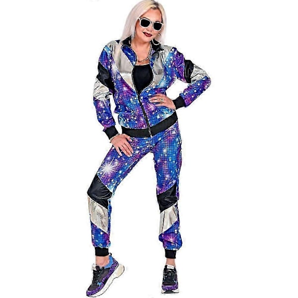 Mænd Kvinder 80'er 90'er Hip Hop Windbreaker Disco Jakke Bukser Retro Træningssæt-Xin Starlight M