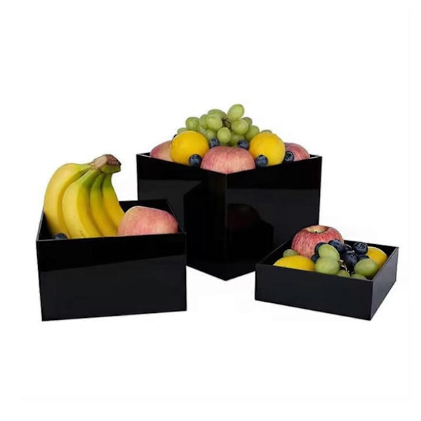 8x Akryl Kub Display Box Riser Nesting Riser Ställ för Mat Tårta Dessert Vit-xindaren Black