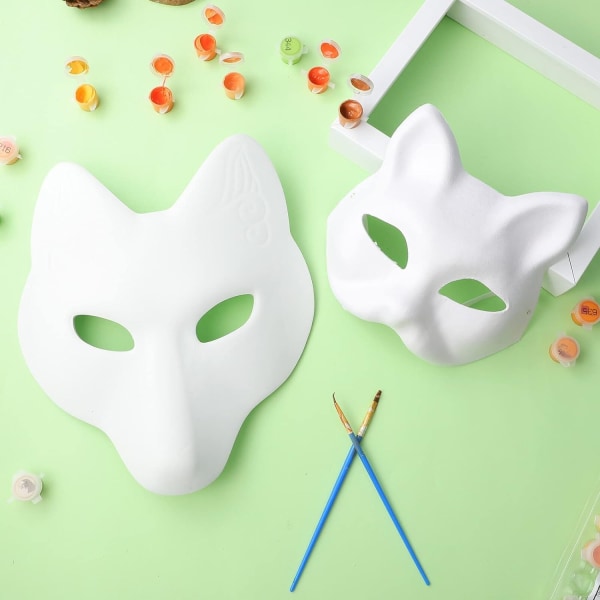 Toyvian Vita Pappersmasker, 5 st DIY Vita Kattmasker att Måla med 1 st Pappersrävmask Blank Målningsbar Djurmasker-Xin