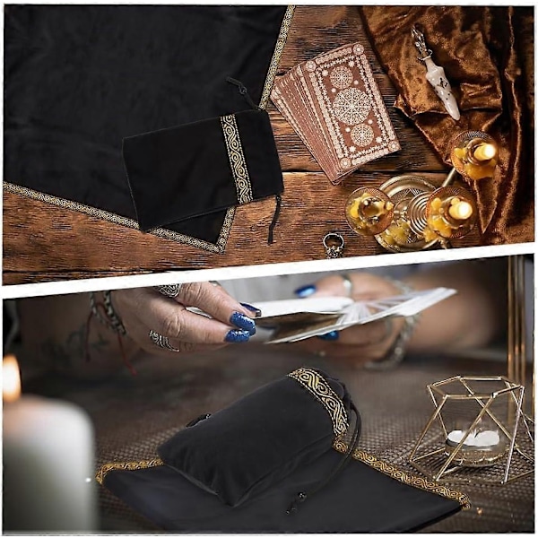 Firkantet Fløjl Duge Tarotkort Læggemåtte med Snørepose Sort Pose: 179x105x2.8mm Duge: 635x658x1mm-xindaren