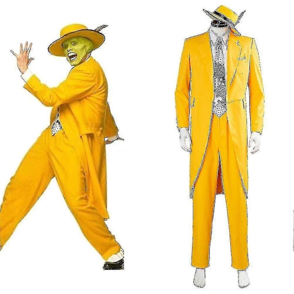 Film- og TV-maske Jim Carrey Cosplay Kostume Sæt Unisex Voksen Gul Dragt Uniform Halloween - Xin tuxedo XL