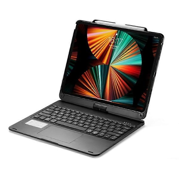 Kompatibel med iPad Pro 12.9 tommer 2022/2021/2020/2018 Tablet Bluetooth touch-tastatur med baggrundsbelysning 360 graders rotation - xindaren Black