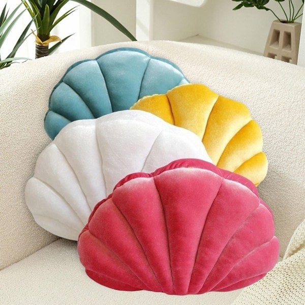 3D Fløyel Skjellpute Myk Innlegg Sjøskjell Hav Strand Tema Pyntepute Koselig Pute for Hjem Sofa Kontor Couch-xindaren White