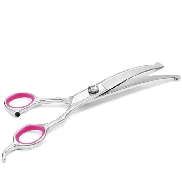 INF Dog scissors bent 19 cm Silver/Pink-Xin