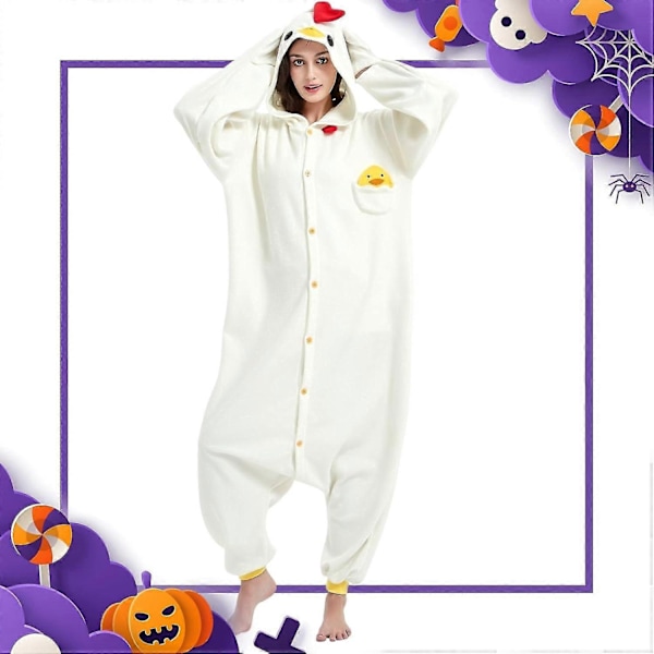 Aikuisille tarkoitetut yhden osan pyjama-asu eläinaiheisella kuviolla, Halloween-asu, joulupyhän pyjama-asu, yhden osan asu - Xin White Chicken Small