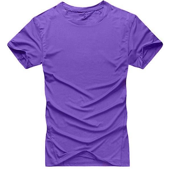 Kompressionströja för män, kortärmad, sport, gym, baslager, löpning, träning, T-shirt-Xin Purple M