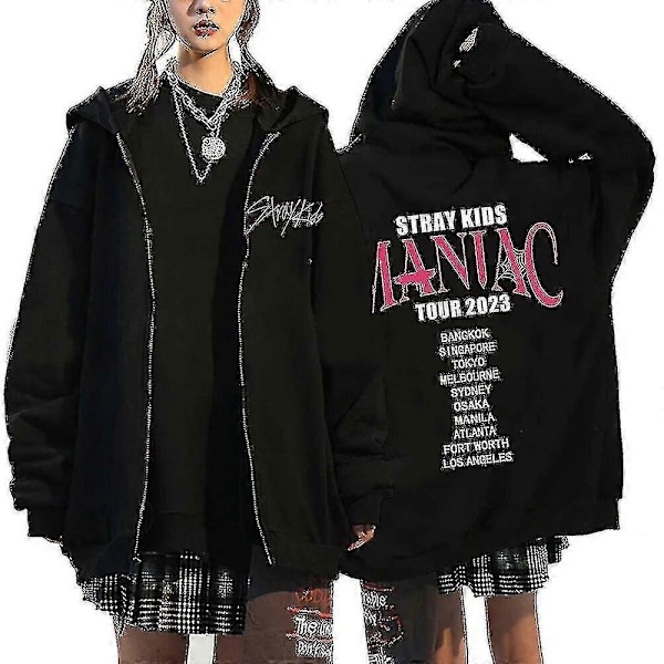 Stray Kids Hoodies Skzoo Tryckta Jackor Skz Hoodies Koreanska Kpop Konsert Jackor Stray Kids Sweatshirts Y2k Män Kvinnor-Xin Black2 2XL