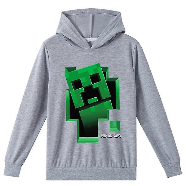 Hettegenser for barn gutter jenter Creeper trykt hettegenser genser langermet pullovers topper-xindaren Grey 6-7Years