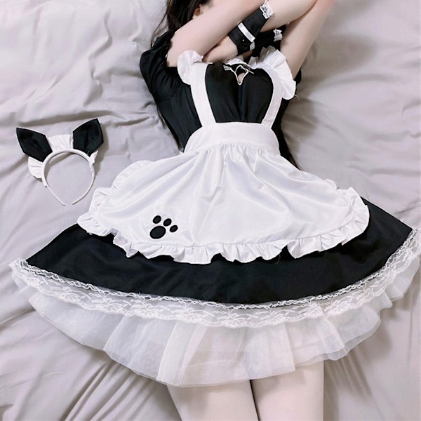 Ny Sexy Lolita Maid Kostyme Søt Hul Katt Dame Jente Kjole Anime Cosplay Kostyme S-3xl-Xin M