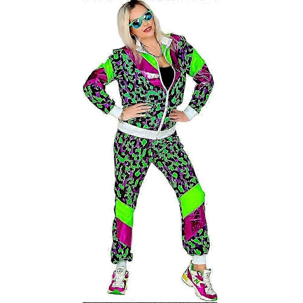 Mænd Kvinder 80'er 90'er Hip Hop Windbreaker Disco Jakke Bukser Retro Træningssæt-Xin Green Leopard Print M