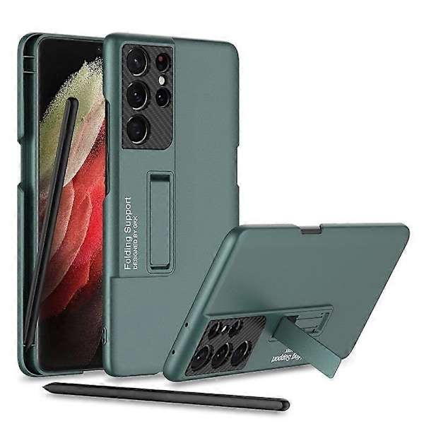 Kompatibel med Samsung Galaxy S21 Ultra 5G GKK Ultratunt Stöttåligt Mobilskal med Ställ, Pennhållare & Stylus Penna - xindaren