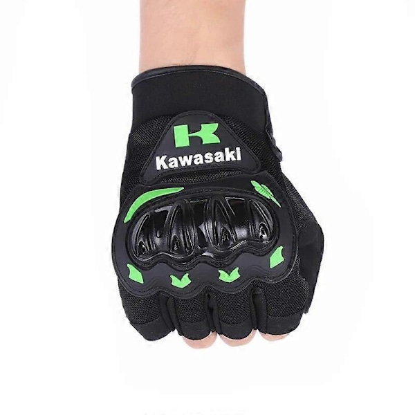 Handskar Nya Kawasaki Andningsbara Halvfingerhandskar för Män och Kvinnor Sommar Utomhus Cykelhandskar Kawasaki Motorcykelhandskar-Xin green XXL