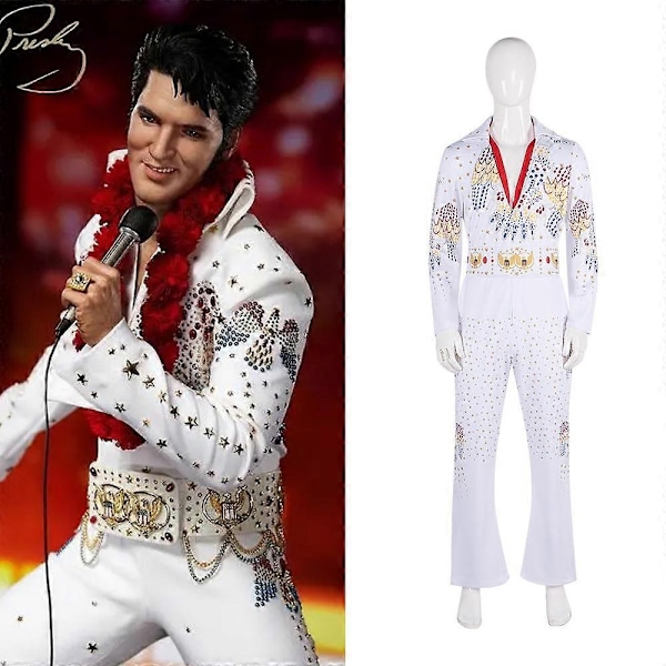 Halloween-kostymer 2024 Rockstjärna vit Elvis Presley stor herr- och damkostym cosplay-kostym utomhusfestföreställning dans kostym-Xin W M