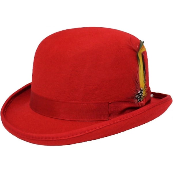 Unisex Hård Hatt i Ull med Fjäder, Satinfodrad, Storlekar S till XL-Xin Red M
