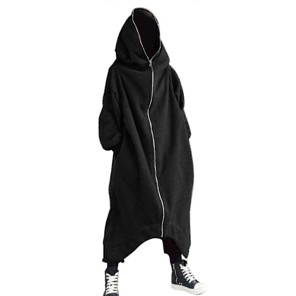 Unisex Pitkähihainen Huppari Nazgul Pitkä Takki Vetoketjullinen Fleeceulosteinen Pitkä Huppari-Xin Black M