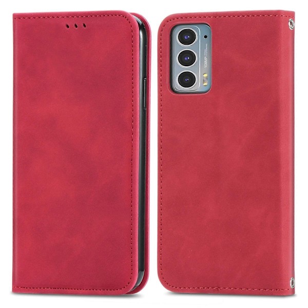 Kompatibel med Motorola Edge 20 Retro Skin Feel Magnetisk Horisontell Flip Läderfodral med Hållare & Kortfack & Plånbok-xindaren Red