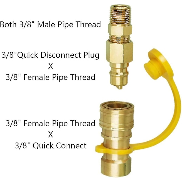 Propan Hurtigkobling Messing 3/8 Tommer Naturlig Propan Gass BBQ Slange Plugg Sett BBQ Slange og Regulator (Gull) (1 Stk-Xin