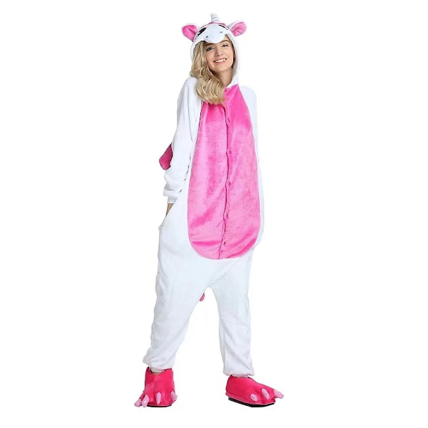 Pegasus-asu aikuisille ja lapsille, yksisarvisen pyjama Onesie valkoinen ja ruusupuna-Xin White and Rose 105