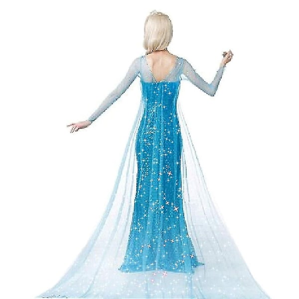 Frozen Elsa Prinsesse Lang Kjole Paljet Mesh Elsa Kostume Voksen Snedronning Kostume Festkjole Halloween Karneval Cosplay-Xin M