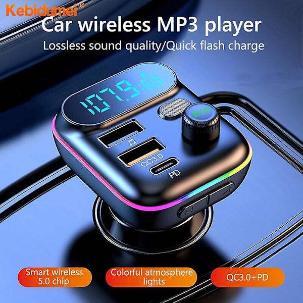 C29 Bil FM-sender Bluetooth 5.0 MP3-spiller DC12V/24V Inngang Dobbel USB 3.1A + PD 3.1A Rask Lading Bil Lader - Xin